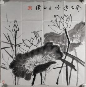 画家 姜玉璞 癸巳年（2013）国画作品“荷”一幅（纸本软片，约4.1平尺，钤印：姜）HXTX291246
