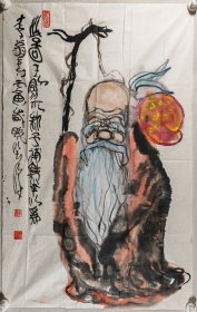 李-维-勤旧藏：著名画家、中央民族大学美术系教授 刘汉 丙寅年（1986）国画《寿星图》一幅（纸本软片，约6.6平尺，钤印：刘汉）HXTX406444