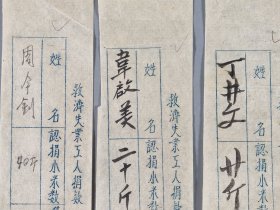 著名国画大师 李可染、董希文、蒋兆和、艾中信、叶浅予、王式廓、张仃、常任侠、周令钊、韦启美、丁井文、戴泽、冯法禩、胡一川、蔡仪、韦江凡、罗工柳、王临乙、王森然、邹佩珠、滑田友、洪波 22人签名登记救济失业工人捐款资料一组22份 HXTX400634