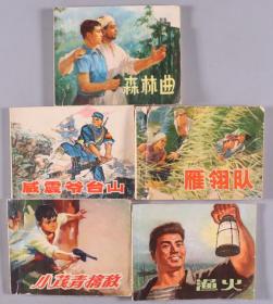 1974年出版 连环画《森林曲》《威震爷台山》《雁翎队》《小茂青擒敌》《渔火》平装5册（上海人民出版社、人民美术出版社、北京人民出版社出版） HXTX338619