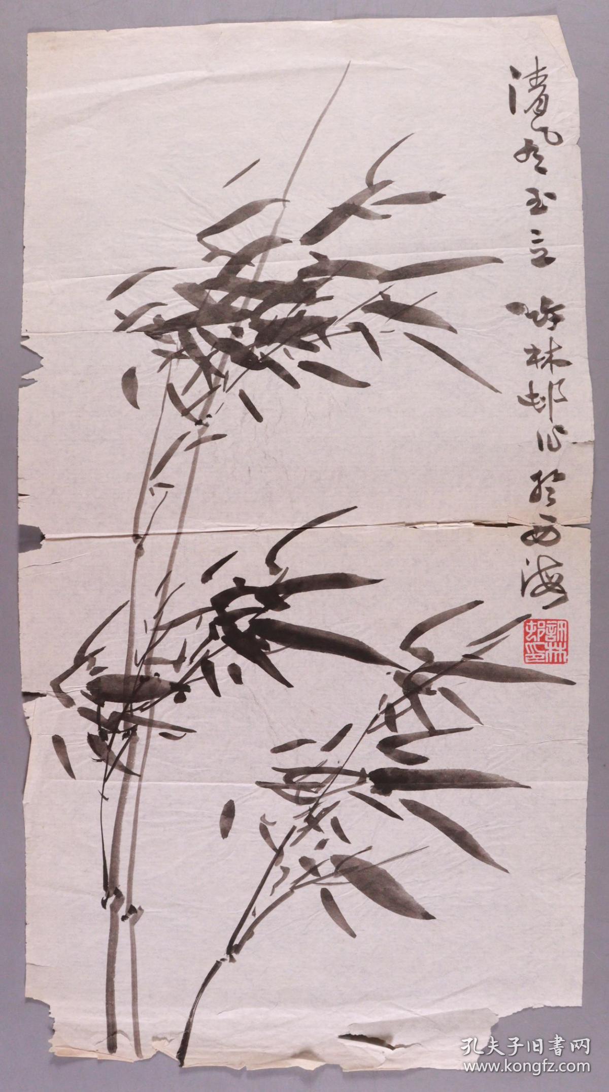 近代著名画家、北京中国画研究会首届会员刘-树-田旧藏：著名书画家、篆刻家、老舍先生第一碑题刻者 许林邨 国画作品“清竹玉立”一件（纸本软片，约：0.7平尺，钤印：许林邨） HXTX340972