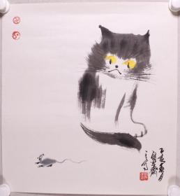 刘海粟弟子、著名书画家、中国书画家委员会副主任 刘建华 乙亥年（1995）水墨画作品“戏鼠”一幅（纸本托片，约1.9平尺，钤印：刘氏建华）HXTX340832