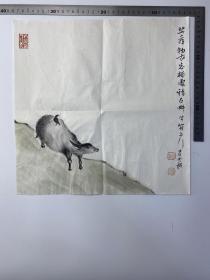 许宏泉（画家、鉴定家、批评家、作家） 宣纸 绘画 设色 纸本 耕牛与乌鸦 （得自作者本人）尺寸：34*34  【231024 19】