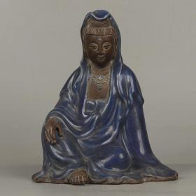 清康熙   蓝釉观音人物雕塑瓷
