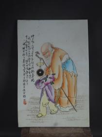 民国手绘粉彩寿星人物瓷板画