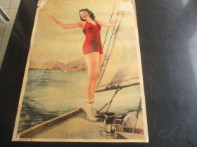 民国仕女彩色广告商标，长43cm30cm，品好如图。