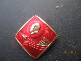 60年代，品好毛主席像章一梅，洪都革委会，长3cm3cm，品好如图。