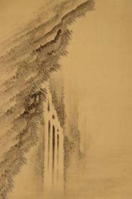 有款自鉴《观瀑布》绢本 原装原表 全尺寸184X55CM 画心尺寸122X37CM