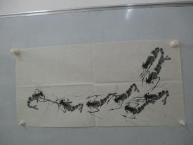 国画作品一幅  游虾 尺寸69/34厘米