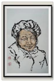著名书法家颜家龙先生少见的国画作品：人物镜心，67*45厘米