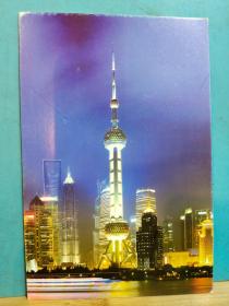 FP54-0190 2015年 美术（上海东方明珠夜景）校园实寄明信片 学生间通信 贴个性化邮票 福 80分票 上海实寄黄冈市职业技术学院