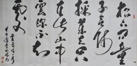 李兆林、：成都市书法家协会名誉主席2014年四尺整纸书法镜片（贾岛诗一首）、画心尺寸136*67厘米【约8.2平尺】