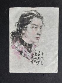 大家水平佚名：1982年人物画软件一幅，画心尺寸：46*34厘米