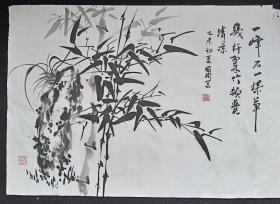 （保真）四川著名书画家、余国珣：四川省美术家协会会员，中国国际美术家联合会会员，陈子庄艺术研究会理事，四川雅缘书画院副院长，青城山道教艺术书画研究院理事2015年花鸟画软件（双清图），画心尺寸：100*69厘米