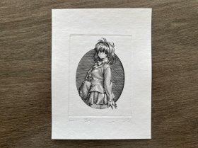 日本动漫萌 美少女铜版画 2020年刷印 尺寸：12.3*15.8cm 品相如图