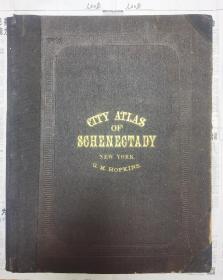 【孔网首见】1880年纽约州斯科内塔迪市地图集CITY ATLAS OF SCHENECTADY NEW YORK（非常罕见的精装美国城市地图集，精细到每条街道，反映了美国建国早期的城市规划理念和变迁）