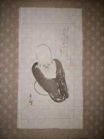 日本画家伊东英泰（1876～）手绘寿老人图。原为日本东京汉诗人小川博望（1858年生）旧藏。小川博望，本名小川洲，号博望，桂堂，坚崖。