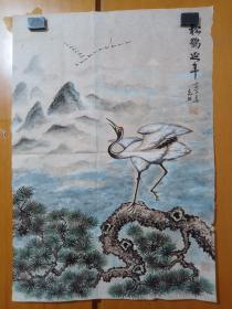 成都市美协会员白铁翼老师作品，松鹤延年，老画，品相一般