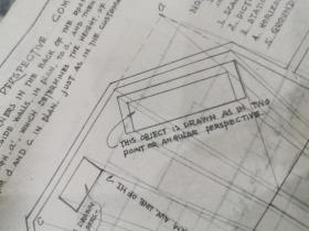 民国铅笔手稿。西方关于焦点透视手稿。里面有两张民国关于圆明园的誊写稿。西方焦点透视理论方法铅笔手稿图26张。西学东渐传播。手稿精美细致入微