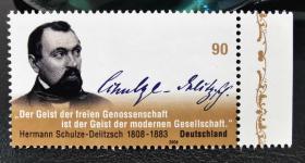 德国2008年邮票。名人，银行家，赫尔曼·舒尔茨-德利茨奇。金融。1全新，彩色边纸。