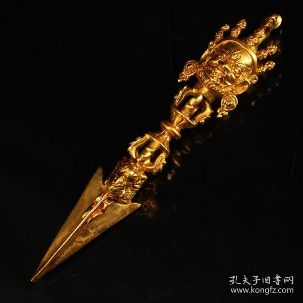 旧藏收纯铜鎏金摆件
长16厘米，宽3厘米，重142克