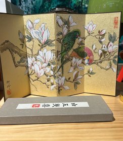 柳玲老师手绘重彩画鸟白玉双喜茶屏