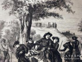 法国画家作品木刻版画，醉酒舞者，19世纪法国，版画纸张28x19厘米。形象生动。