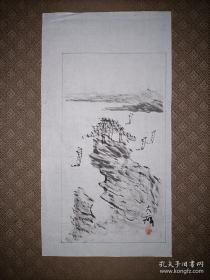 民国时期 日本南画名家，南画会评议员 生出大癖（1863～1953）手绘山水之一，纸本。原为日本东京汉诗人小川博望旧藏。小川博望（1858～）本名小川洲，号博望，桂堂，坚崖。