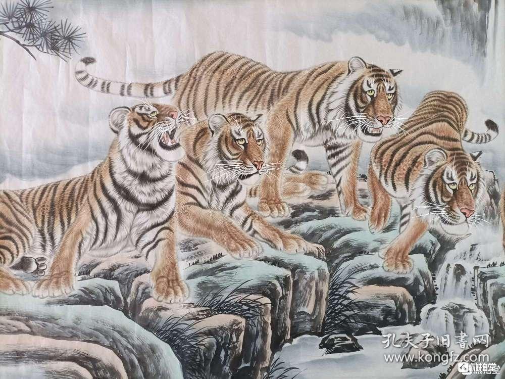 大六尺工笔五虎图