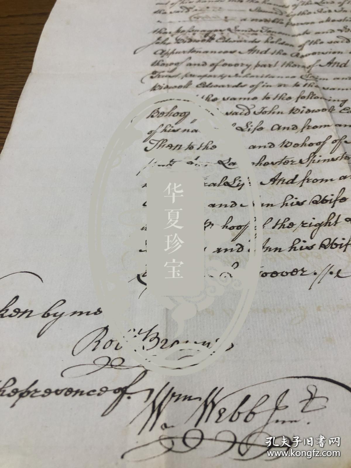 1781年羊皮卷契约原稿一张，防伪纸单页租赁协议，超大精美水印，40*32厘米。
