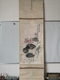 当代画家  枼田平 花卉国画一幅 尺寸31/87厘米