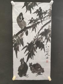 122a08 著名画家、花鸟师承李苦禅大师、中国美术家协会北京分会会员—钱卫国  花鸟国画作品一幅 ，纸本软片，尺寸约69*34厘米！