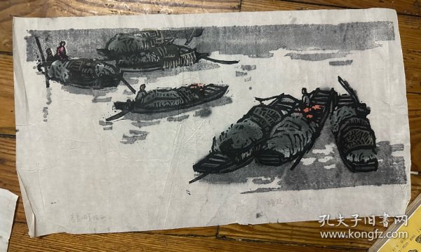 60年代苏州版画名家，昆剧院院长  褚铭   各类版画4张    其中两张是彩色套印，1962年苏州版画创作组成立