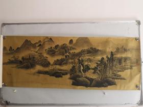 当代画家 谢豐 作 山水国画一幅 绢本 横幅  尺寸56/168厘米