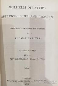 1874年歌德著作,威廉的学徒生涯和漫游时代。法国大革命作者托马斯翻译, 布面精装，一套三册全。