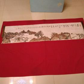 安徽合肥(慧明居士)横批写生山水画，画风古朴，题字潇洒大气，装裱一下后往家里一挂，清雅味十足...