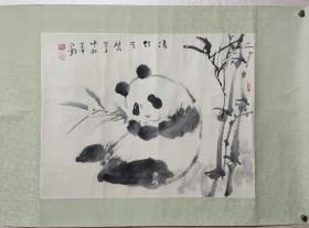亚明弟子，苏州当代著名画家江野熊猫镜片。包真，得之画家本人，当时为画展展品。