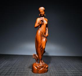 黄杨木精雕美女摆件，长5cm，宽4cm，高20cm，高106g