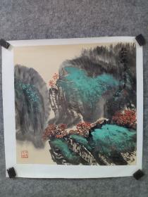 山东省美协会员，国家一级美术师姜纪永老师泼彩山水2，托片，斗方，姜纪永，男，1969年生，山东临沂人，92年毕业于山东省艺术学院，长期从事美术教育培训工作，作品曾参加山东省美协主办的“跨世纪中国书画精品展”，第五届当代中国山水画展入展并获奖。