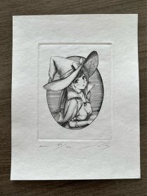 日本动漫萌 美少女铜版画 2020年刷印 尺寸：12.3*15.8cm  品相如图