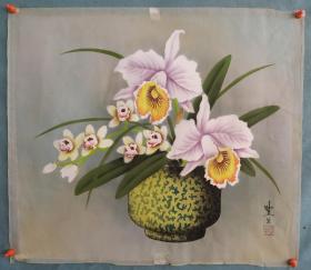 绢本老画 花卉    绢片