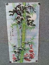 石川老师雪竹，四尺整张，各种颜色颜料都能被纸擦掉，手绘