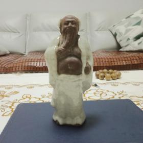 闻一多胞弟、北大教授，著名作家、法国文学专家、翻译家闻家驷先生旧藏：清民紫砂官釉财神立像，釉质晶莹厚实，胎骨坚硬清脆，刻画精美，造型准确，罕稀，识者宝之！
