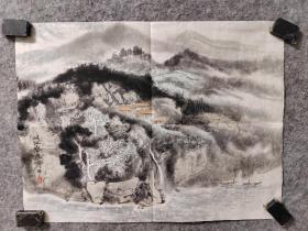 成都市老画家周羽老师山水作品，周羽，原名周世华，成都本土画家，擅长国画，自1979年起创作国画，1990年，成为第一个进入成都市人民南路字画市场的画摊。1990年-2003年间，因画作畅销，需求量巨大。周羽先生在苏坡乡闭门专心创作，作品一度畅销全国，周羽先生用数年时间绘制了上百幅老成都景观国画图，其百余幅老成都国画图成为奥克斯广场·城事荟主题文化艺术馆的第一批藏品，是一位在本地颇有名气的老画家。