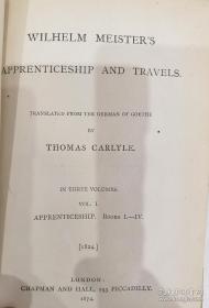 1874年歌德著作,威廉的学徒生涯和漫游时代。法国大革命作者托马斯翻译, 布面精装，一套三册全。