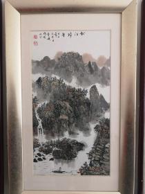 韦城绘 彩墨山水一幅 画的很好尺寸 36/65厘米