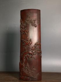 竹雕手工雕刻臂搁，长28厘米，宽8.5厘米，重120克