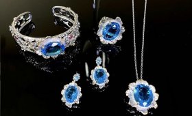 纯天然新疆托帕石，宝石托帕石镶嵌18k金，一套380元，项链，手镯，耳环，戒指四件套