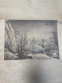 荣宝斋早期 木板水印（清）蔡嘉 《雪屋寒林图 》蔡嘉，康乾时期画家，字松原，一字岑州，号雪堂，一号旅亭，又号朱方老民，所居曰高寒旧馆。与高翔、汪士慎、朱冕以诗画交游，时称五君子。善作山水，村落溪山，茅屋里舍，人物须眉，神理真足。品相如图 请自鉴