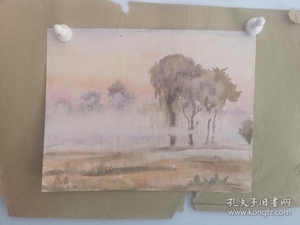 蕴玉作   风景水粉画一幅 画心尺寸 25/19厘米 五十年代 第12幅